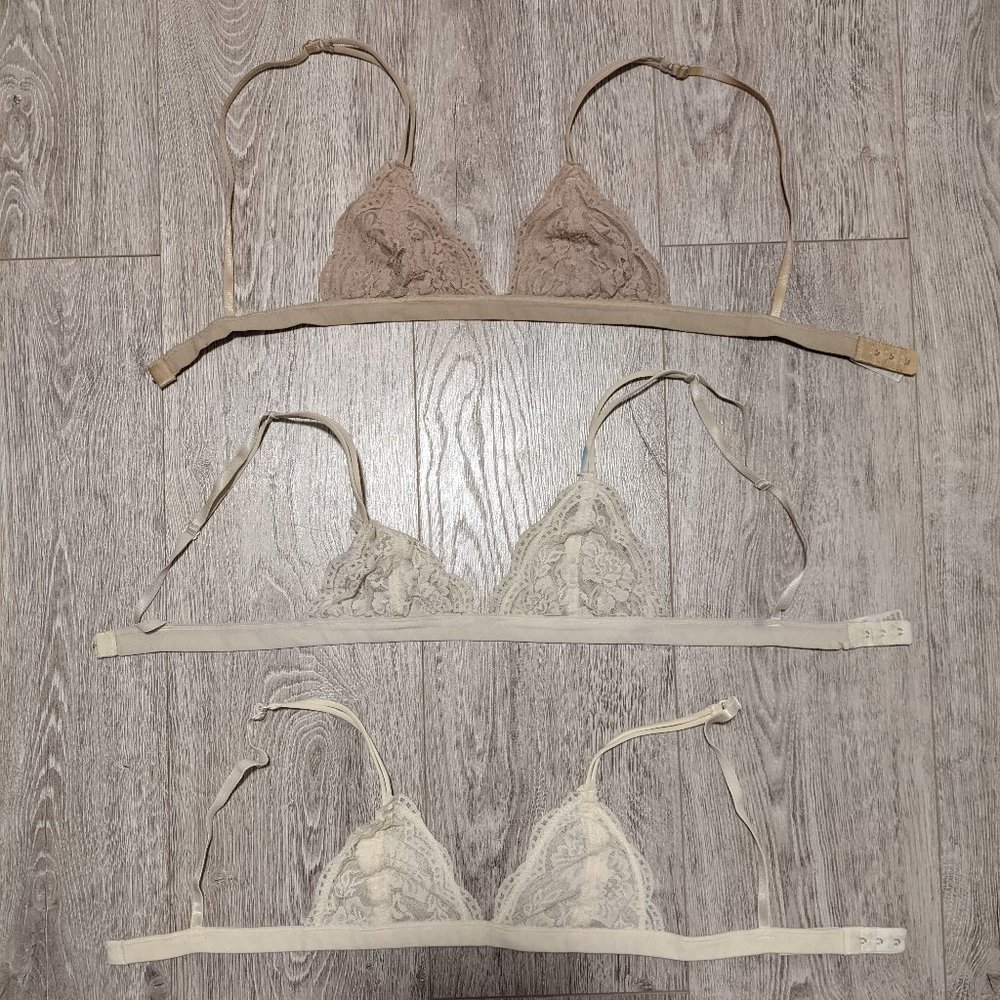 Neutral Color Anemone Triangle Bralette / Unpadded Bra (Set of 3)